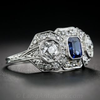 Art Deco Sapphire, Diamond and Platinum Ring
