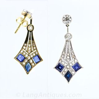 Art Deco Sapphire & Diamond Earrings