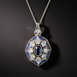 Art Deco Sapphire Diamond  Pendant - 3