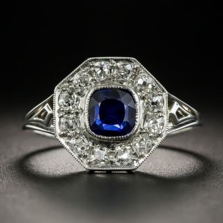 Art Deco Sapphire Diamond Platinum Ring - 1