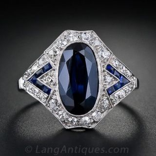 Art Deco Sapphire, Diamond & Synthetic Sapphire Ring