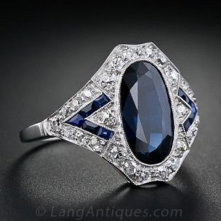 Art Deco Sapphire, Diamond & Synthetic Sapphire Ring