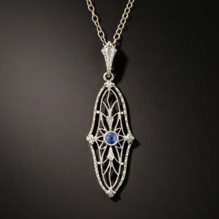 Art Deco Sapphire Filigree Pendant by Krementz - 2