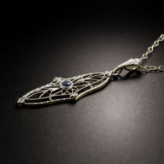 Art Deco Sapphire Filigree Pendant by Krementz