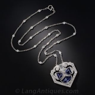 Art Deco Sapphire, Platinum and Diamond Necklace