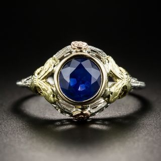 Art Deco Sapphire Tri-Color Gold  Ring - 1