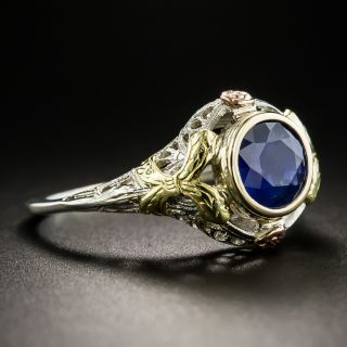 Art Deco Sapphire Tri-Color Gold  Ring