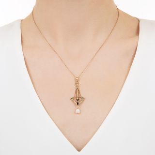 Art Deco Seed Pearl and Diamond Pendant