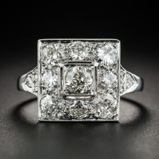 Art Deco Square Platinum Diamond Ring - 1