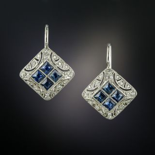 Art Deco Square Sapphire and Diamond Earrings - 4
