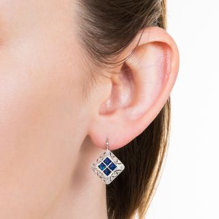 Art Deco Square Sapphire and Diamond Earrings