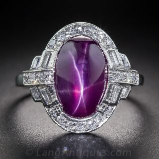 Art Deco Star Ruby Platinum and Diamond Ring