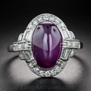 Art Deco Star Ruby Platinum and Diamond Ring