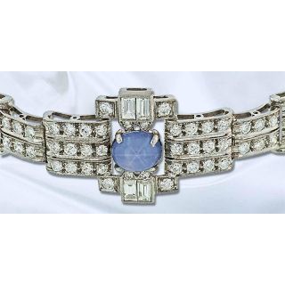 Art Deco Star Sapphire and Diamond Bracelet