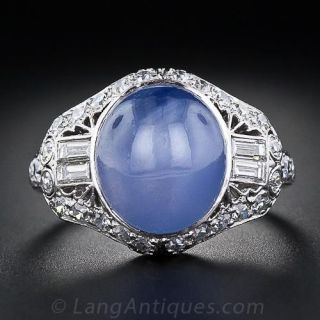 Art Deco Star Sapphire and Diamond Ring