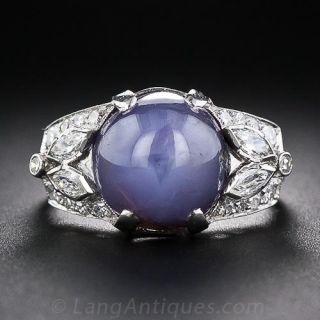 Art Deco Star Sapphire and Diamond Ring in Platinum
