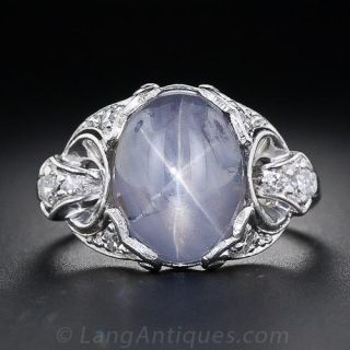 Art Deco Star Sapphire and Diamond Ring