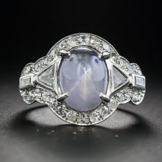 Art Deco Star Sapphire Platinum and Diamond Ring - 2