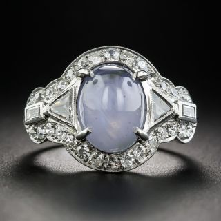 Art Deco Star Sapphire Platinum and Diamond Ring
