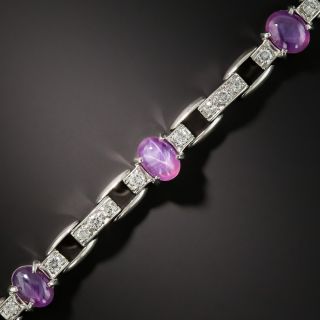 Art Deco Star Sapphire Platinum Diamond Bracelet