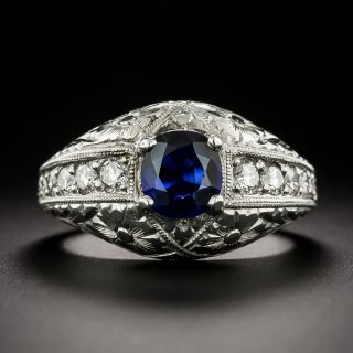 Art Deco-Style 1.00 Carat No-Heat Pailin Sapphire And Diamond Ring - GIA - 1