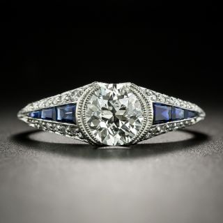 Art Deco Style 1.01 Carat Diamond and Calibre Sapphire Engagement Ring - GIA I VS1 - 2