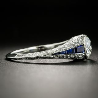 Art Deco Style 1.01 Carat Diamond and Calibre Sapphire Engagement Ring - GIA I VS1