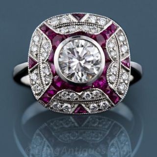 Art Deco Diamond Ruby Platinum Engagement Ring 