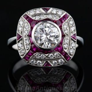 Art Deco Style 1.03 Carat Diamond and Ruby Ring