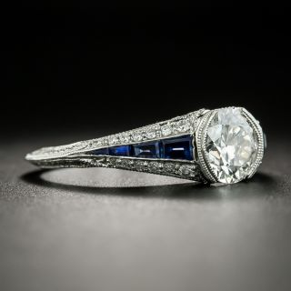 Art Deco Style 1.03 Carat Diamond and Sapphire Engagement Ring - GIA  H VS1