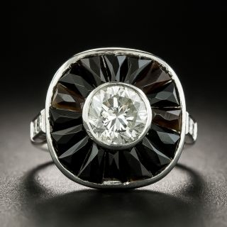 Art Deco Style 1.05 Carat Diamond and Onyx Ring - 2