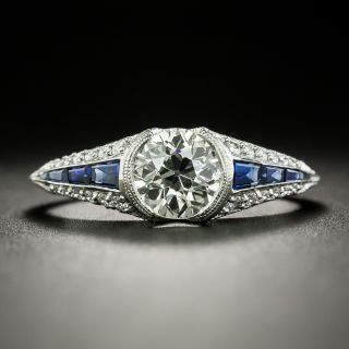 Art Deco Style 1.05 Carat Diamond and Sapphire Engagement Ring - GIA L SI1 - 2