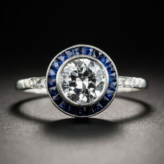 Art Deco Style 1.09 Carat Diamond Sapphire Engagement Ring - GIA E VS1