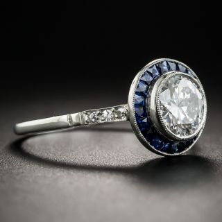 Art Deco Style 1.09 Carat Diamond Sapphire Engagement Ring - GIA E VS1
