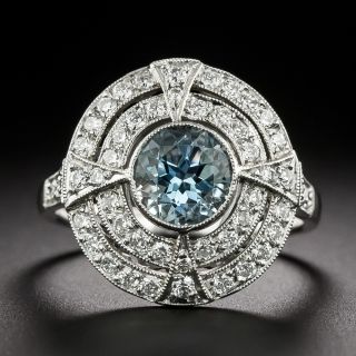 Art Deco-Style 1.11 Aquamarine and Diamond Double Halo Ring - 2