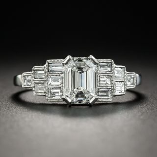 Art Deco Style 1.12 Carat Emerald-Cut Diamond Platinum Engagement Ring - GIA E VS1