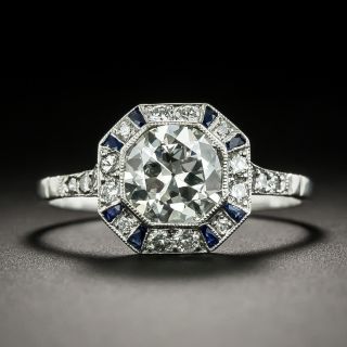 Art Deco Style 1.19 Carat Diamond and Sapphire Ring - GIA  J VS2 - 1