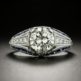 Art Deco Style 1.21 Carat Diamond and Calibre Sapphire Ring - GIA - 2