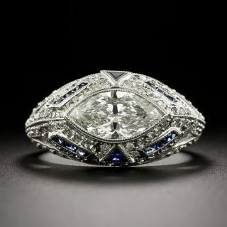 Art Deco-Style 1.24 Carat Marquise Diamond and Sapphire Ring - 3