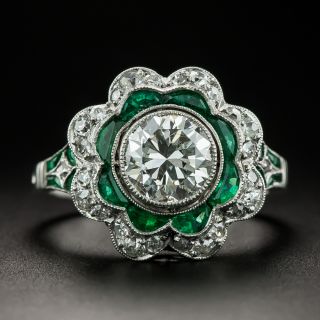 Art Deco Style 1.25 Carat Diamond and Calibre Emerald Ring - 2