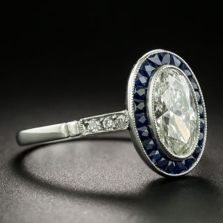 Art Deco Style 1.31 Carat Oval Diamond and Sapphire Ring