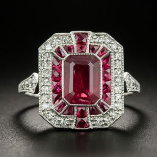 Art Deco Style 1.42 Carat No-Heat Ruby and Diamond Ring - 2