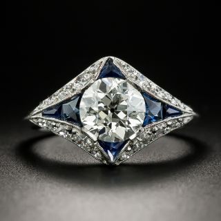 Art Deco Style 1.59 Carat Diamond and Sapphire Engagement Ring - GIA K VVS2 - 2