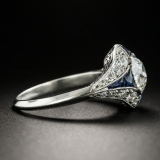 Art Deco Style 1.59 Carat Diamond and Sapphire Engagement Ring - GIA K VVS2