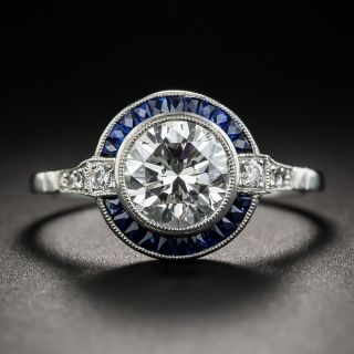Art Deco Style 1.64 Carat Diamond Platinum Sapphire Engagement Ring - GIA H VVS2 - 1