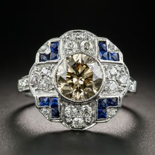 Art Deco Style 1.95 Carat Cognac Diamond Platinum Ring 