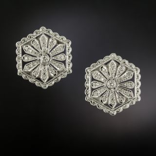 Art Deco-Style 18K Diamond Flower Earrings - 3