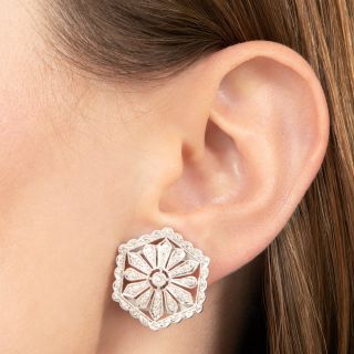 Art Deco-Style 18K Diamond Flower Earrings