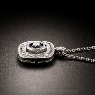 Art Deco Style 18K White Gold Sapphire and Diamond Pendant