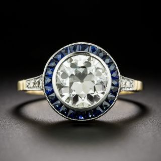 Art Deco-Style 2.01 Carat Diamond and Sapphire Halo Ring - GIA M VS2   - 3